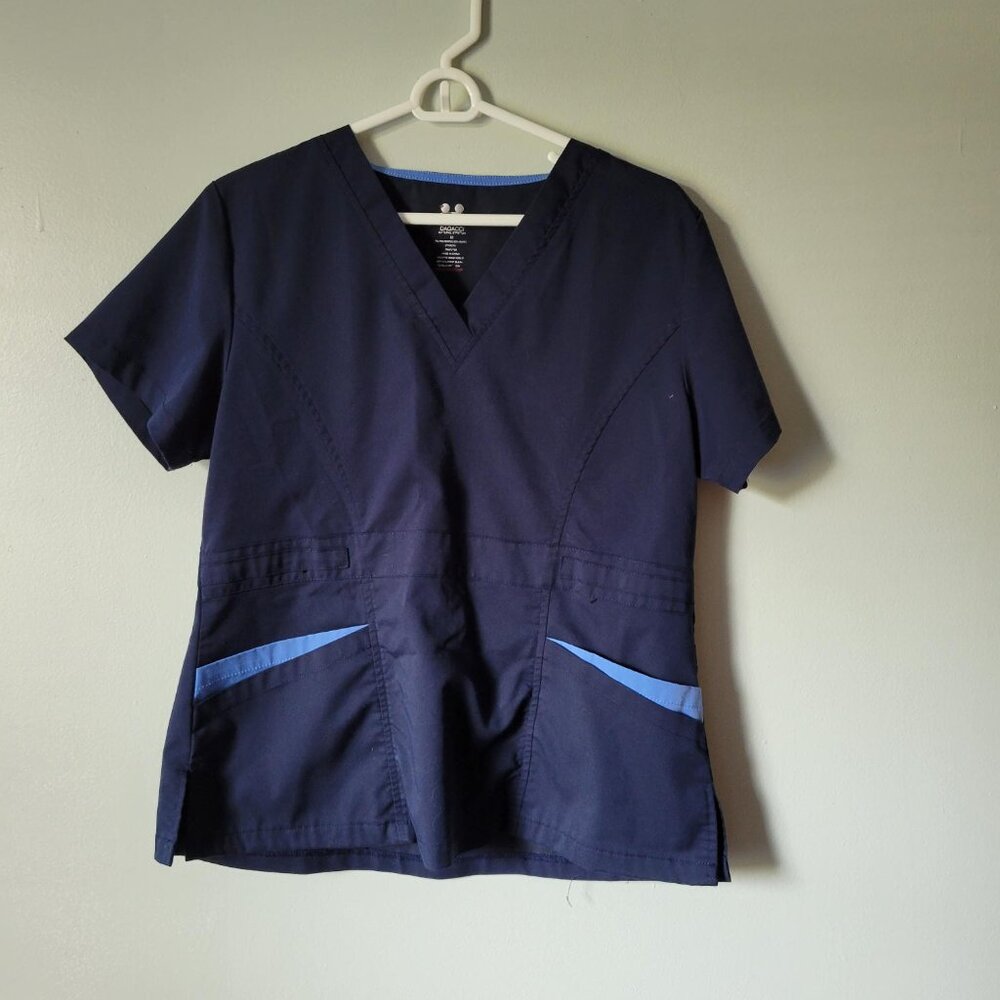 Dagacci Scrub Top Women's Medium Navy Blue Natural Stretch with Pockets